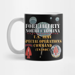 Fort Liberty North Carolina - US Army Special Operations Command (USASOC) - SSI - DUI w 3 Parachutes X 300 Mug